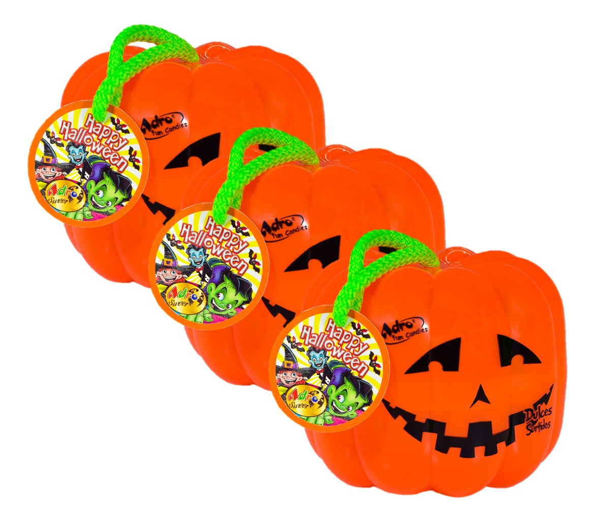 Calabaza Halloween Acrilica Con Dulces Adro 50 g X 3 Uds